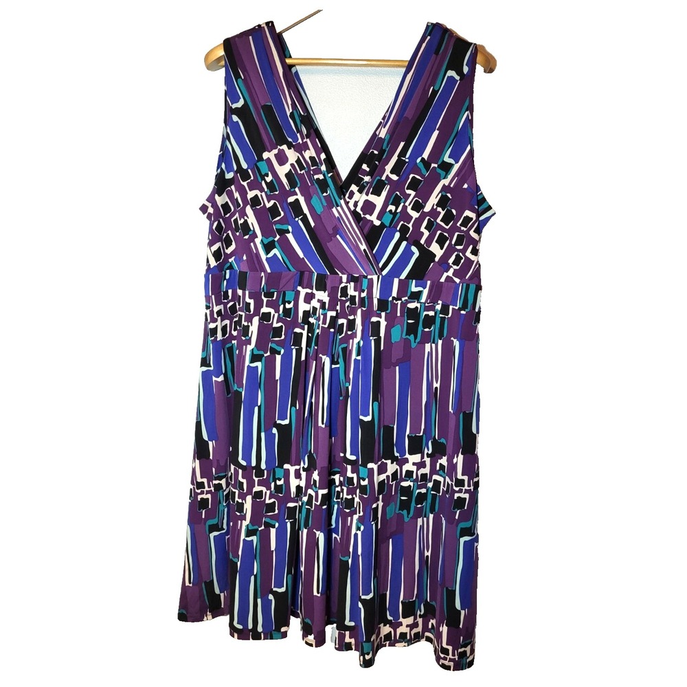 Merona Cross Front/Back A-Line‎ Dress Purple/Blue/Black Stretch Size 2 (Plus)